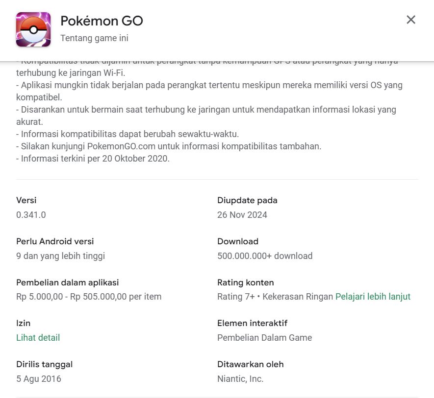 Spesifikasi Minimum Pokemon Go