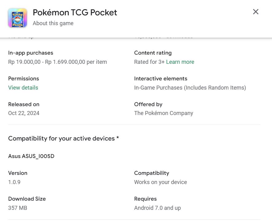 Spesifikasi Minimum Pokemon TCG Pocket